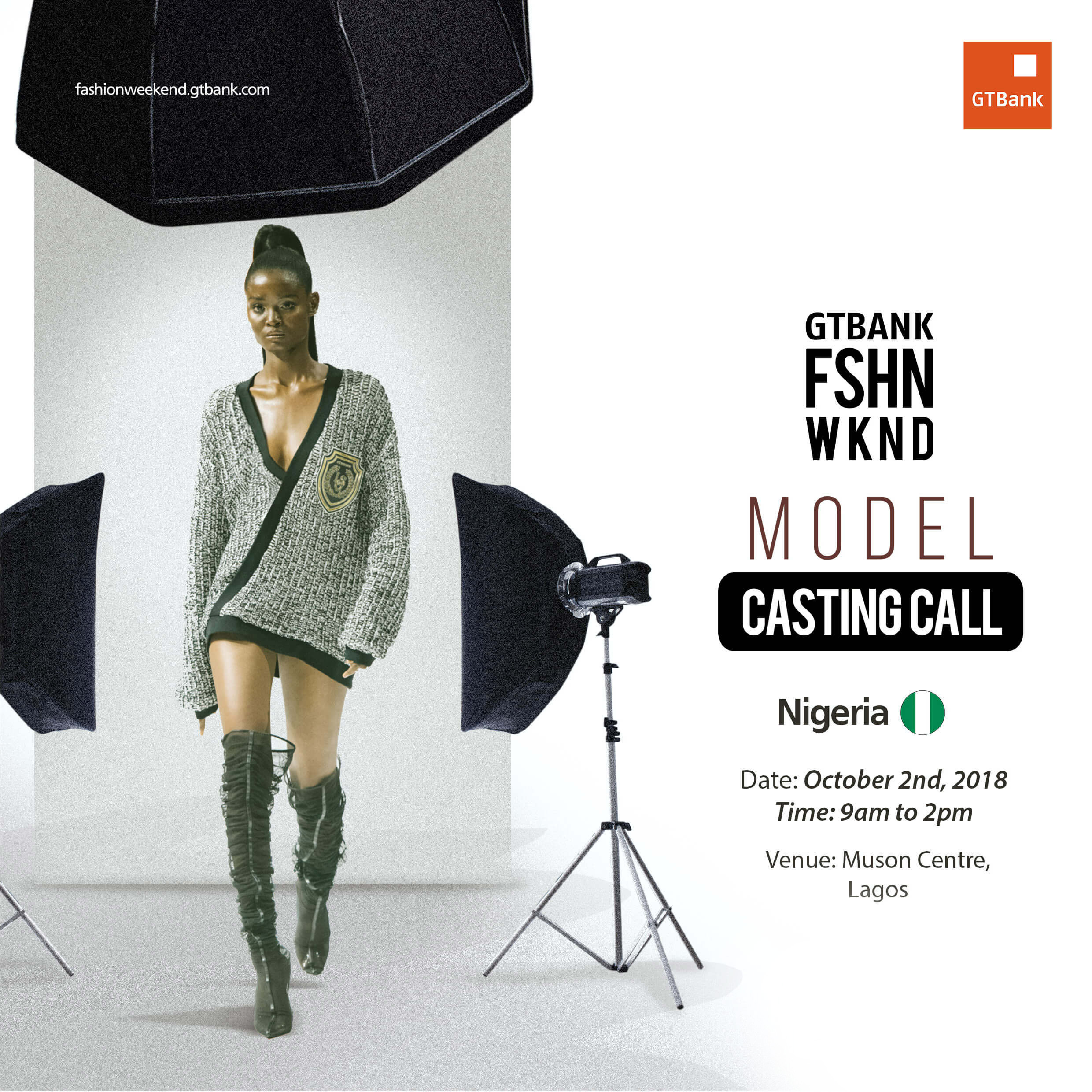 The 2018 GTBank Fashion Weekend model casting call holds October 2nd