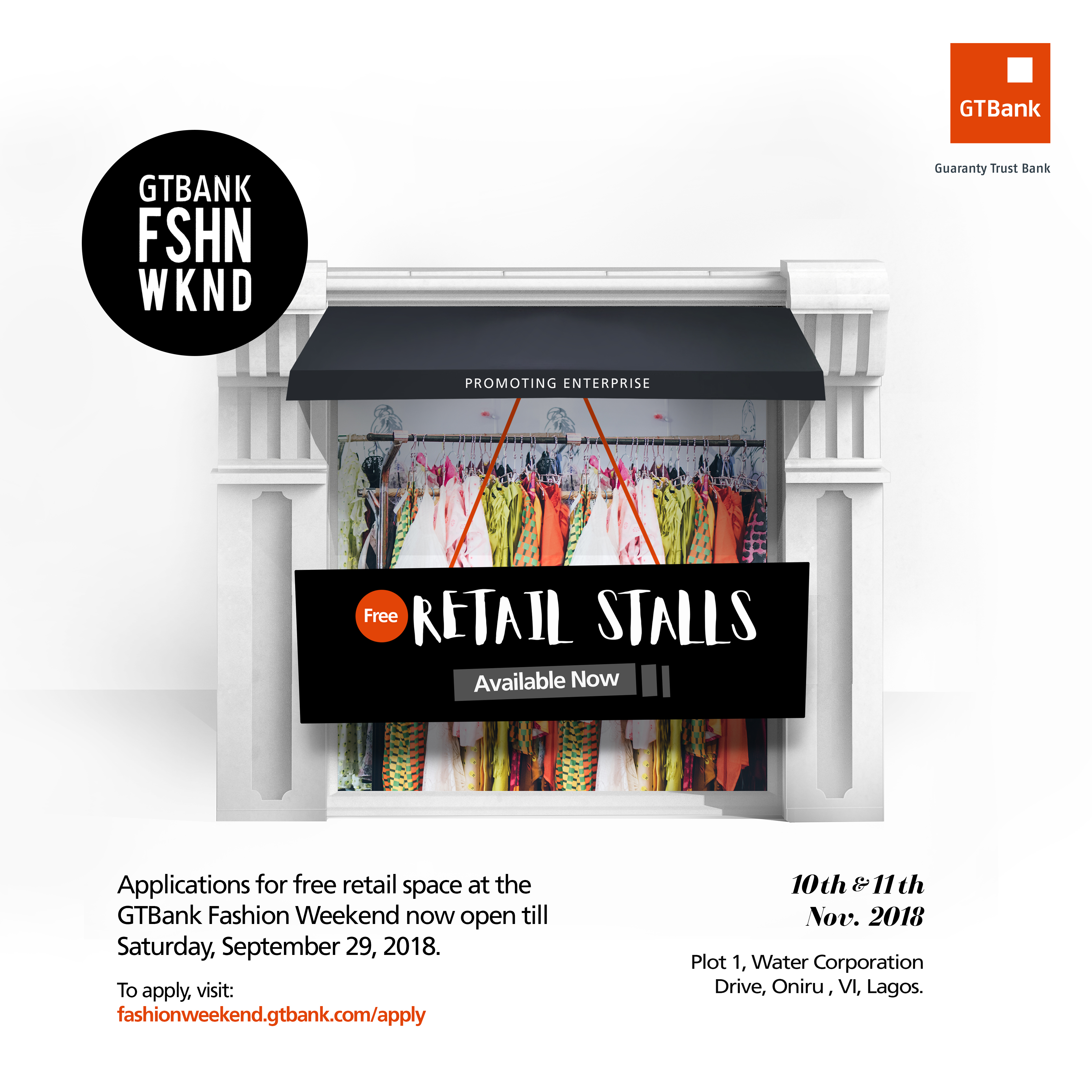 You can now apply for a free retail stall at the 2018 GTbank Fashion Weekend
