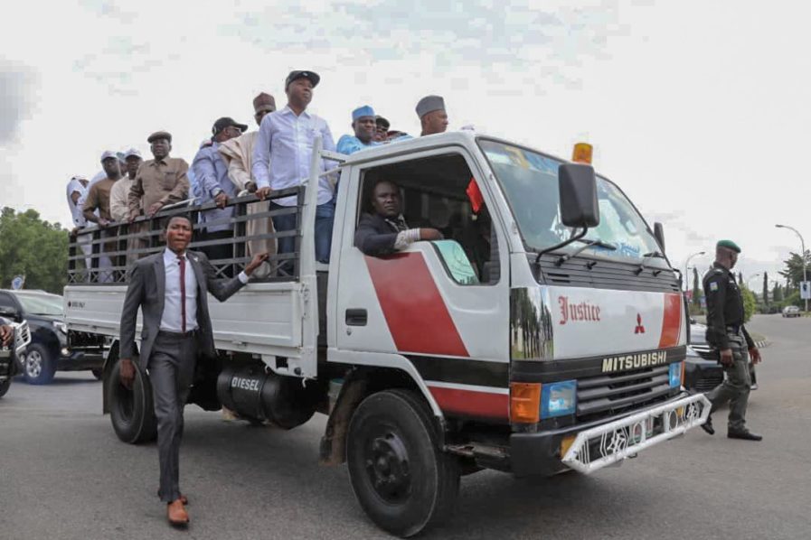 Senate president, Saraki, others, protest Osun verdict at INEC