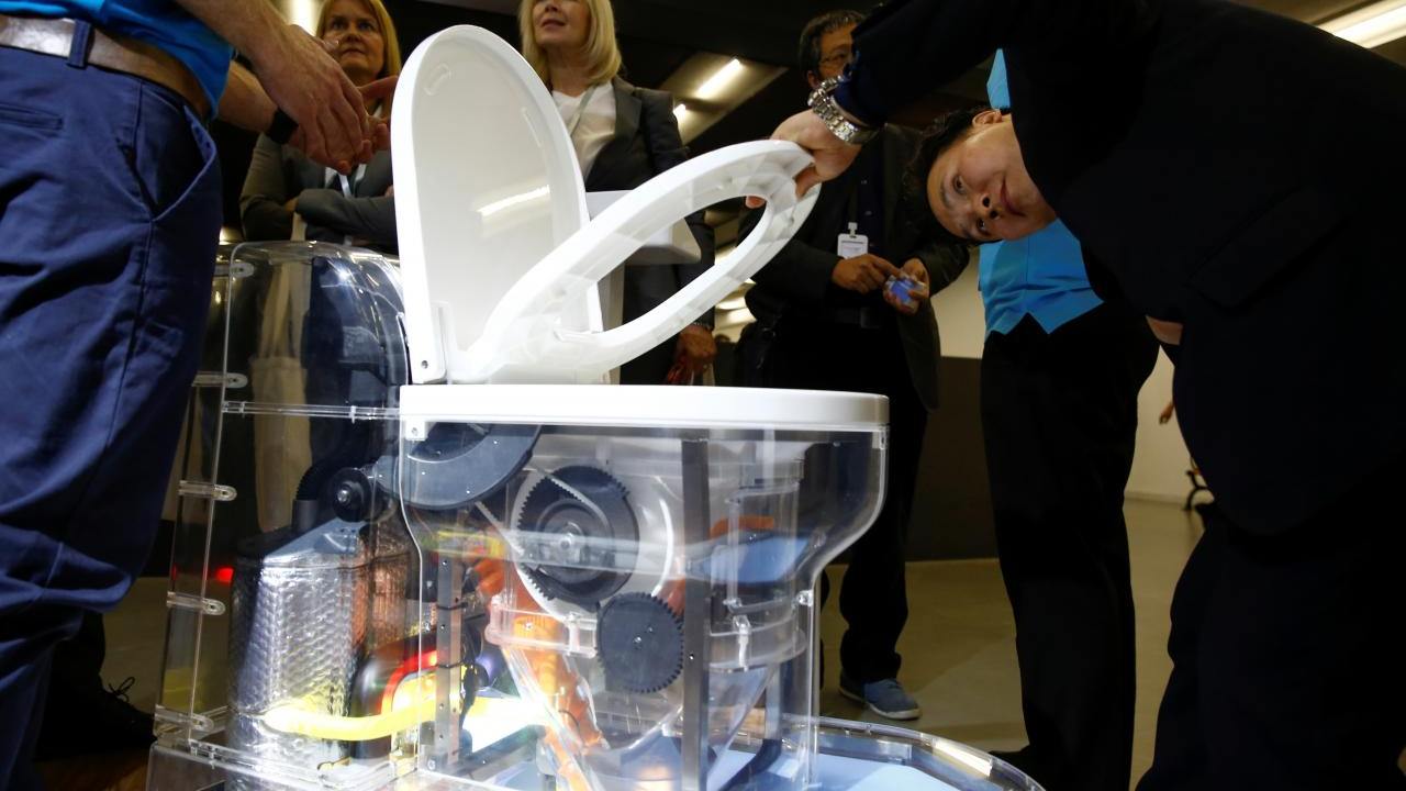 Bill Gates unveils futuristic toilet that turns human waste to fertilizer
