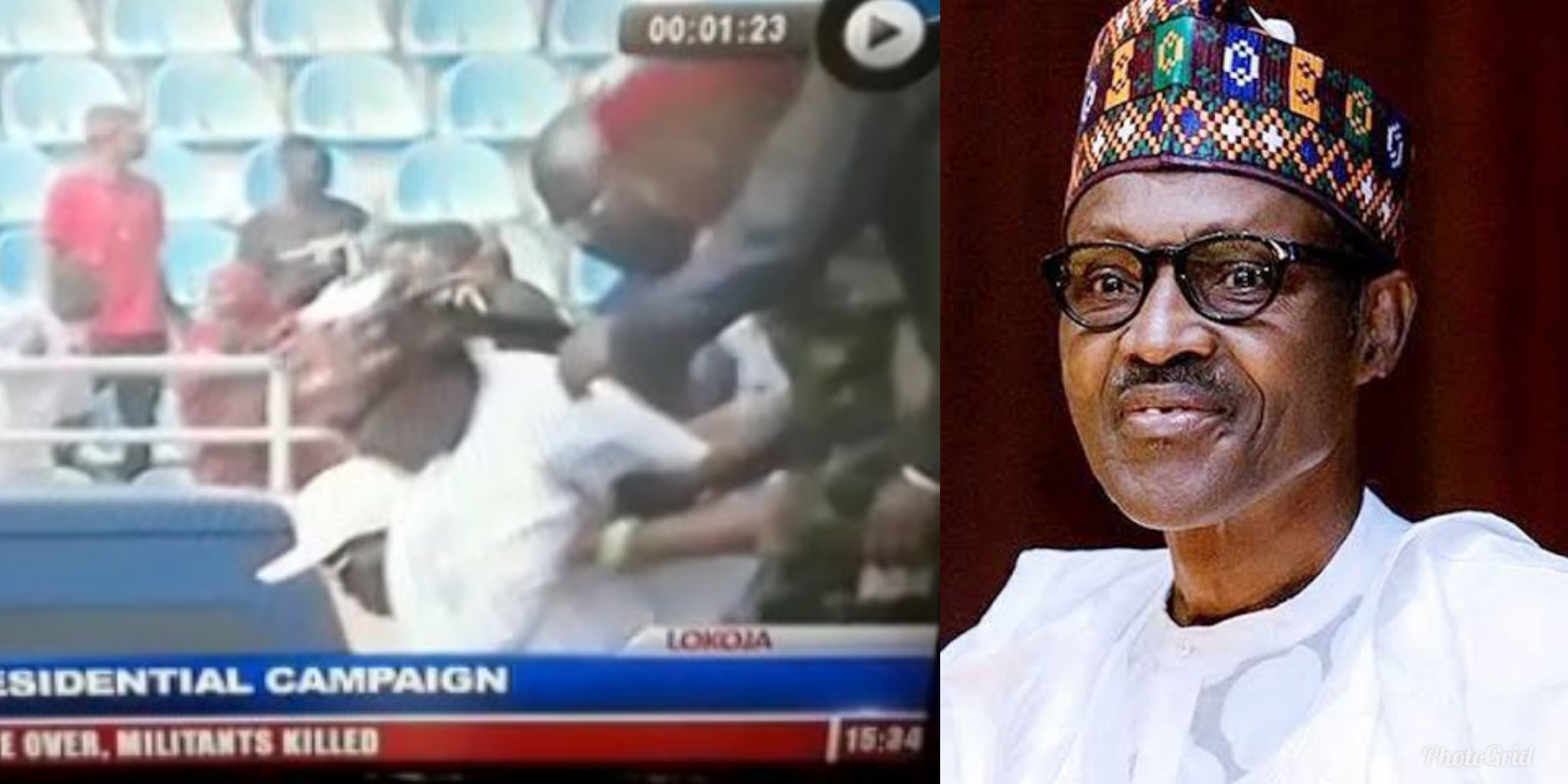 (Video) Buhari almost falls at APC rally in Kogi State