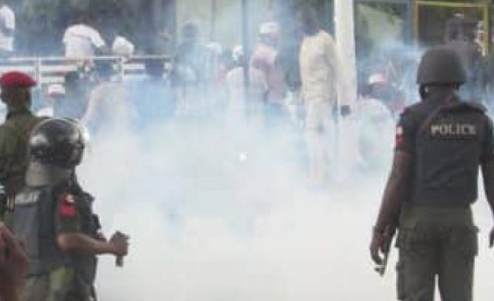 INEC ad-hoc staff protesting non-payment tear gassed by police
