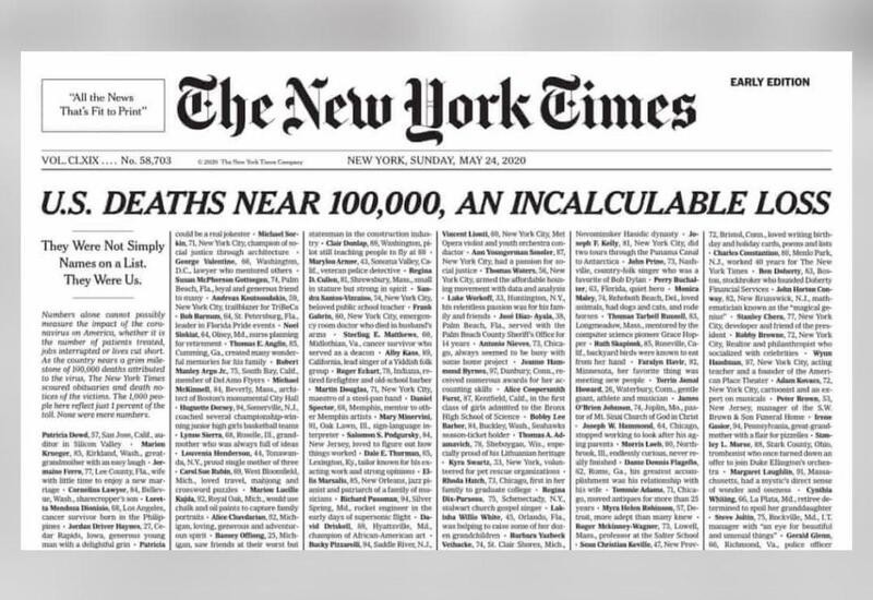 New York Times fills cover with names of COVID-19 dead