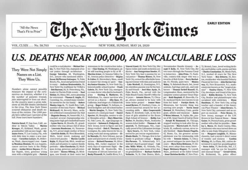 New York Times fills cover with names of COVID-19 dead