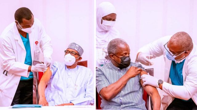 Buhari tells Nigerians to get vaccinated as he, Osinbajo receive Covid-19 vaccine (Photos)