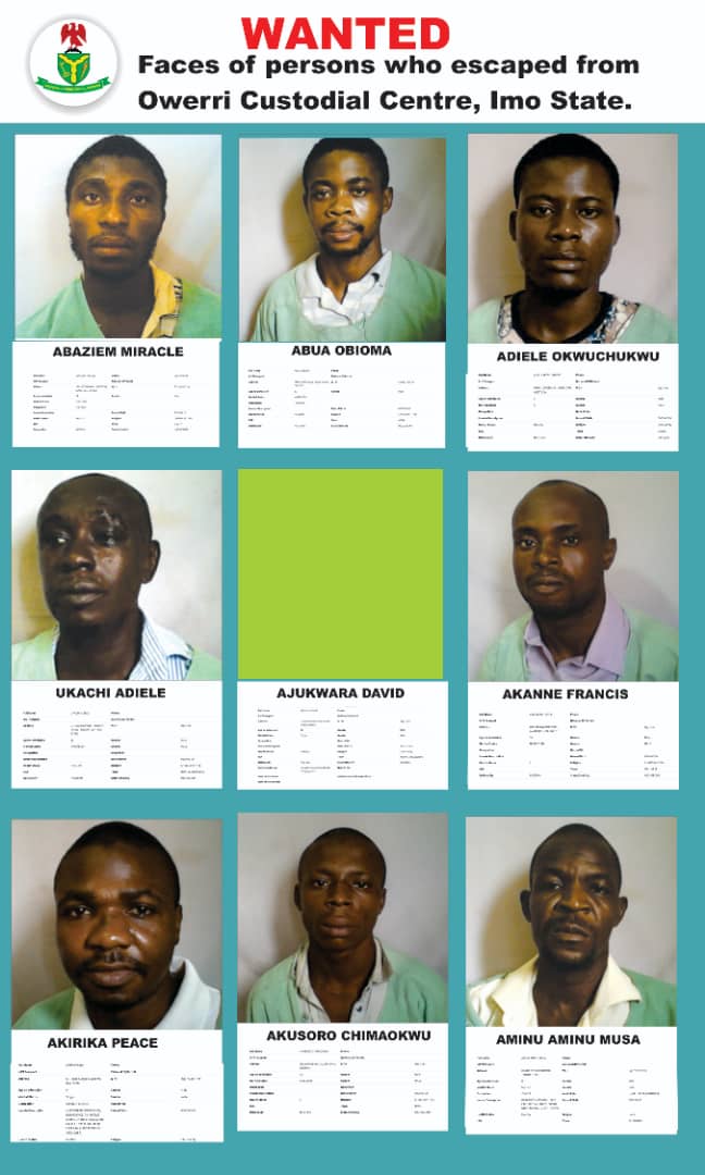 NCS releases names, pictures of inmates who escaped from Imo prison