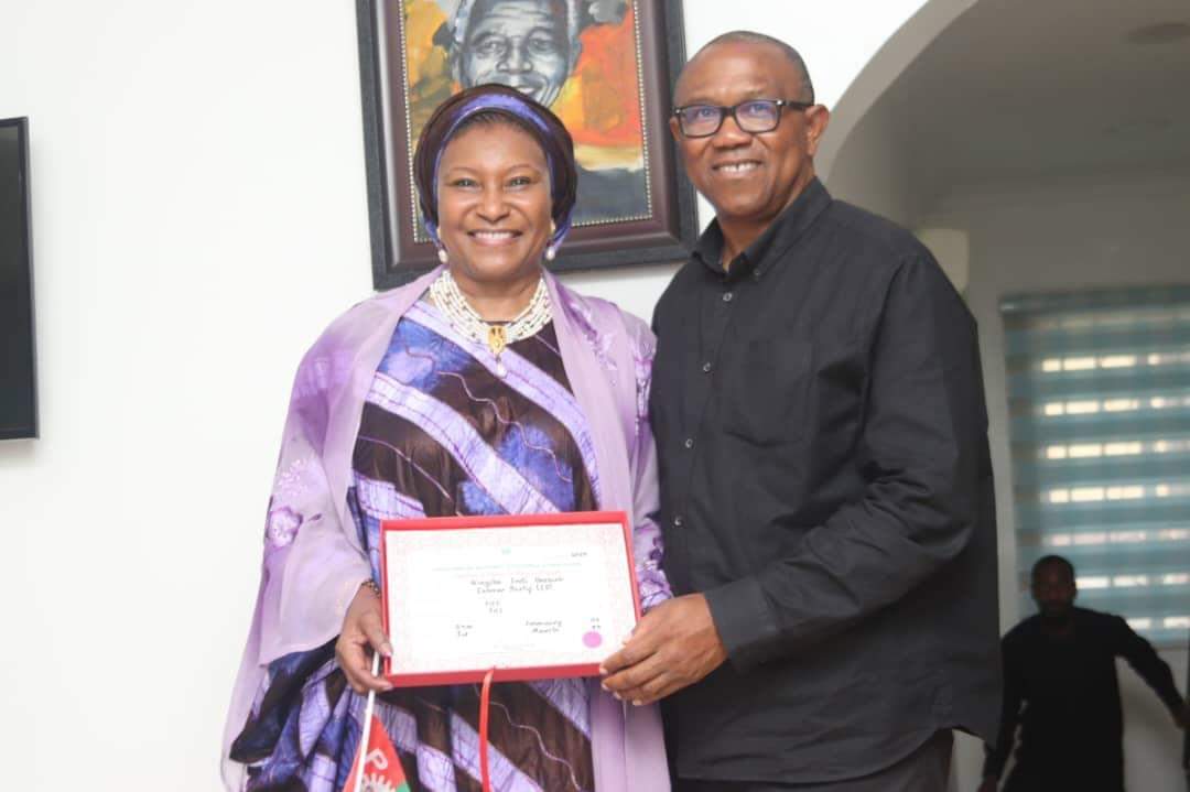 Kingibe, Umeh present certificates of return to Peter Obi (Photos)