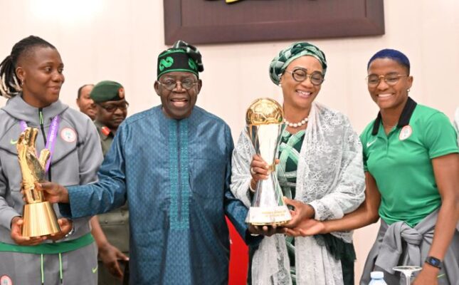 Tinubu confer national honours on Super Falcons team, gift them $100,000, 3 bedroom apartments Tinubu confer national honours on Super Falcons team, gift them $100,000, 3 bedroom apartments