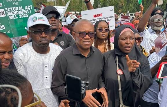 Peter Obi leads protest to NASS over senate’s rejection of real-time transmission of election results