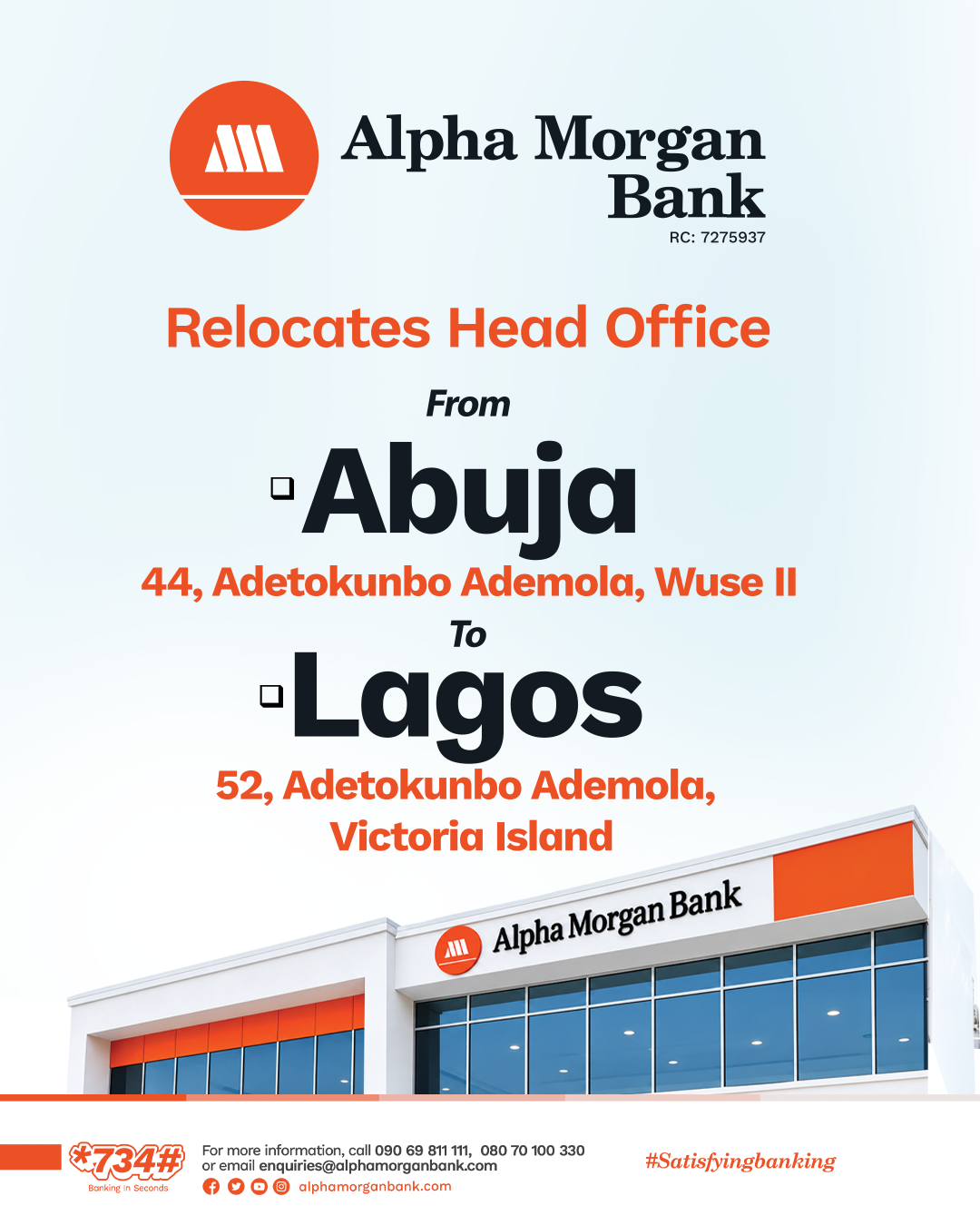 Alpha Morgan bank relocates head office to Lagos, marks new chapter of growth Alpha Morgan bank relocates head office to Lagos, marks new chapter of growth